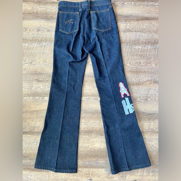 RARE Vintage 1970’s Houston Oilers Embroidered High Waisted Jeans - Picture 3 of 9
